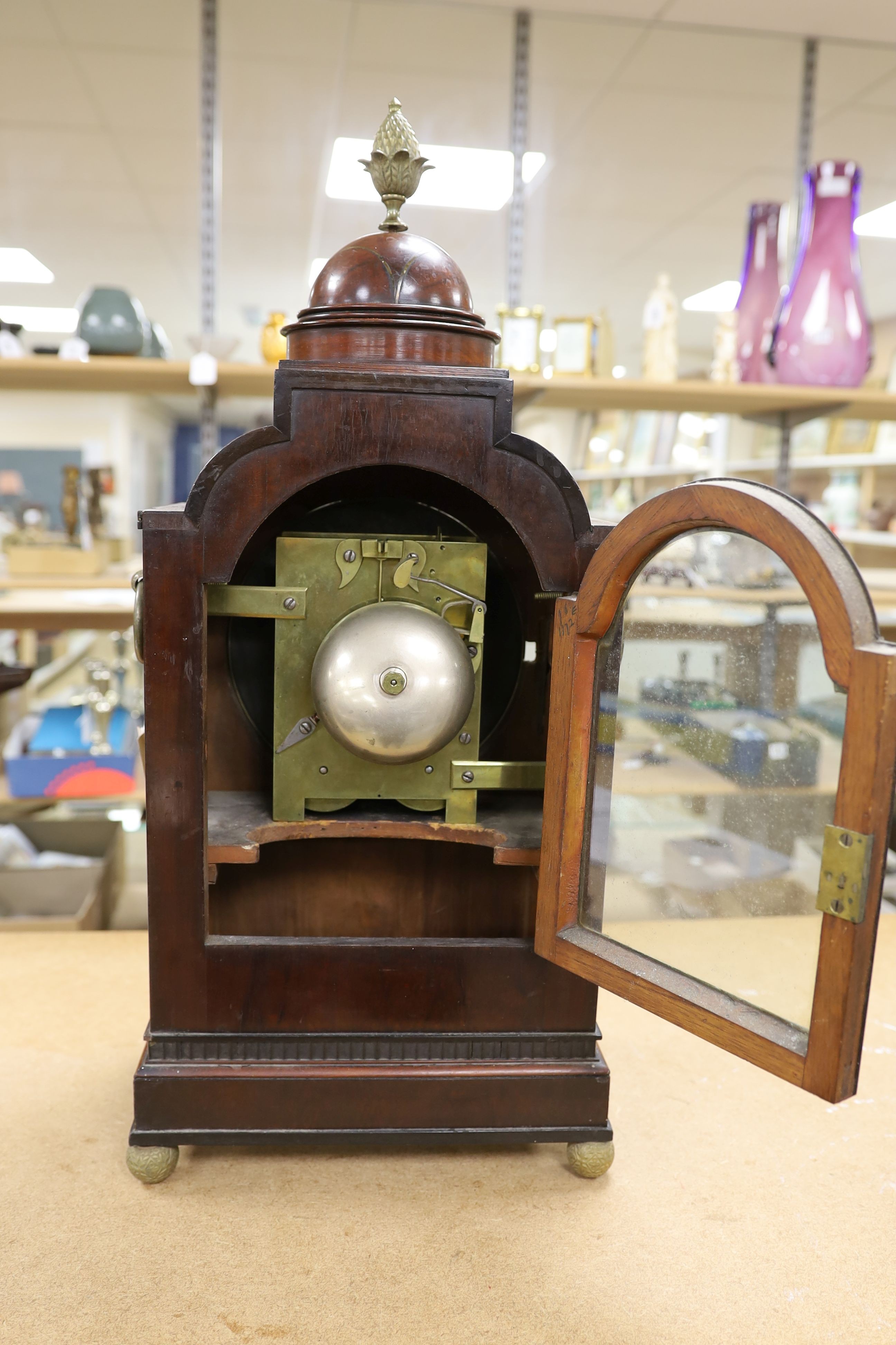 A late George III mahogany bracket clock with brass inlay, 65cm